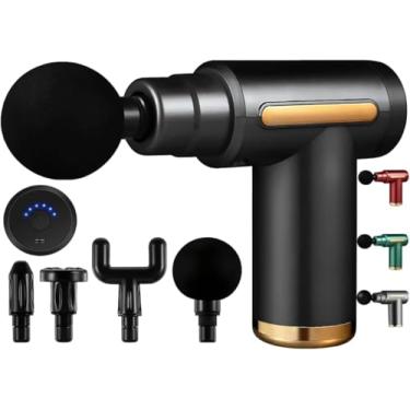 Imagem de Pistola Massageadora Muscular Elétrica Recarregável Portátil 6 Velocidades 4 Ponteiras 3200 RPM Liberação Miofascial Pós Treino Relaxante Profissional