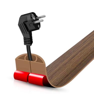 Imagem de Capa de cabo de piso, cabo autoadesivo, ocultador, piso de 9 m, protetor de cabo de alimentação para escritório, academia, exposições (madeira marrom misty, 3 cm x 3,3 pol.)