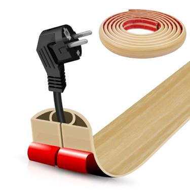 Imagem de Capa de cabo de piso autoadesiva, gerenciamento de cabos de 5 m, protetor de faixa de extensão para fios, evita viagens de cabos para escritórios, academias, exposições. Cavidade: 1 cm (L) x 0,7 cm (A