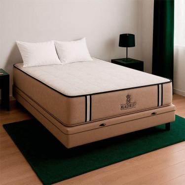 Imagem de Cama Box Viúvo E Colchão Madrid Molas V-store 128x188x28 Bege