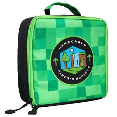Imagem de JINX Minecraft Miner's Society Insulated Kids School Lunch Box, Green, 8.5" x 8.5" x 4"