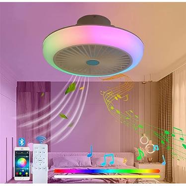 Imagem de Ventiladores de teto infantis RGB com lâmpadas e controle remoto Ventiladores de teto pequenos com luzes reguláveis com alto-falante musical Bluetooth para sala de estar, quartos, quarto inf