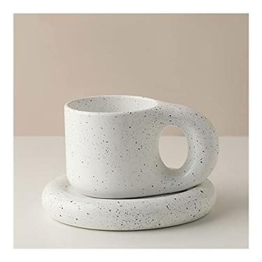 Imagem de Canecas de café expresso de cerâmica canecas de café caneca fascinante com pires conjunto presentes criativos (300 ml) caneca de café (cor: D)