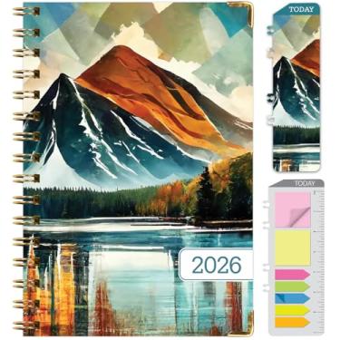 Imagem de Agenda Hardcover 2026, 14 cm x 20 cm: 14 meses (novembro de 2025 a dezembro de 2026), agenda mensal diária, agenda anual, marcador de livro, pasta de bolso e conjunto de notas adesivas (vista do lago)