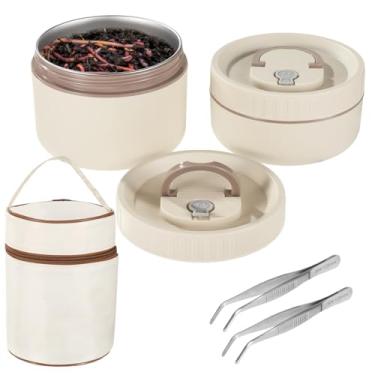 Imagem de Anjetan 2 peças de recipientes de isca de pesca, conjunto de caixa de armazenamento de minhoca de aço inoxidável isolado com bolsa de transporte e pinça, pequeno (420 g) e grande (632 g) para pesca ao