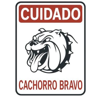 Imagem de Placa de Sinalização Cuidado Cachorro Bravo 20 x 30 cm Aviso de Segurança para Portão Muro Casa Condomínio e Comércio Uso Interno e Externo