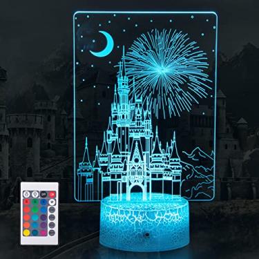 Imagem de Uyeyuy Creative 3D Illusion lamp Castle Night Light with Remote & Smart Touch 7 Colors + 16 Colors Changing Dimmable Castle Kids Night Light 2-12 Year Old Boy or Girl Christmas Brithday Gifts