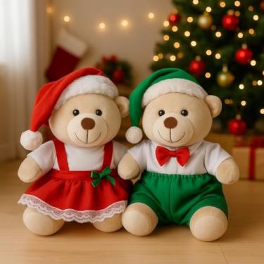 Imagem de Kit De Ursinhos Natalinos Mãe Noel E Duende Ajudante Temático Super Fofo Realista Papai Noel Festa Diversos Para Presente Nicho Decoração Recém Nascido Bebe Baby (Casal Natalino Mãe E Duende)