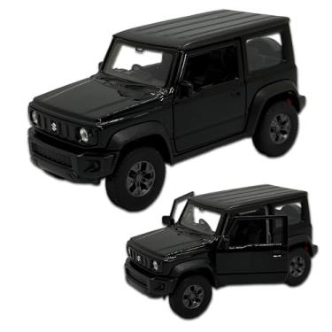 Imagem de Carrinho De Ferro Miniatura Suzuki Jimny Welly, Escala 1/38, 11 CM de comprimento, em metal, Miniatura de carro colecionável, abertura de portas laterais, rodinhas em borracha com fricção (Preto)