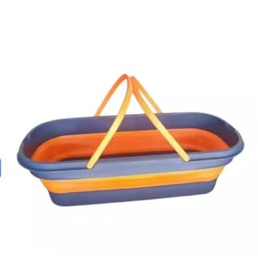 Imagem de Balde Retrátil Flexível Dobrável Retangular Silicone Cesto Multiuso Com Rodinha(AZUL VERMELHO)