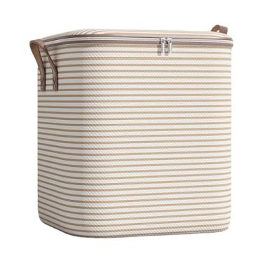 Imagem de predolo Sacola para armazenamento de roupas, grande, resistente, 100L, bolsa para mudança, para edredons, embalagem de roupas, material universitário, linho, Listra Bege