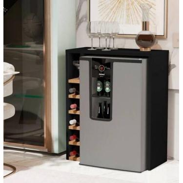 Imagem de Aparador com Adega Planejado 4008 Cor Preto / Nature - Comprar Moveis 