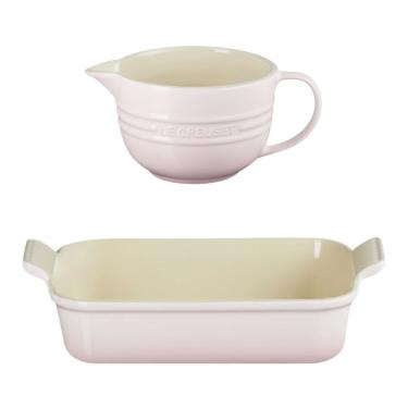 Imagem de KIT LE CREUSET BOWL DE PREPARO 2L E TRAVESSA RETANGULAR HERITAGE 26CM SHELL PINK