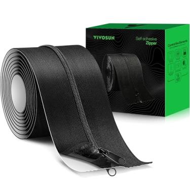 Imagem de VIVOSUN Pacote com 1 porta autoadesiva com zíper para barreiras de detritos, 7 cm x 1,8 m. Descasque e cole, zíper resistente e dupla face para lona, estufa, barraca interna e externa, preta