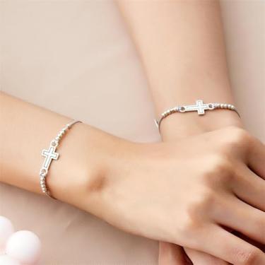 Imagem de Pulseiras de contas cruzadas empilhadas para mulheres, pulseira de cristal, batismo, primeira confirmação, comunhão, presentes religiosos, joias, moda moderna, Medium, Latão, Sem Pedra Preciosa