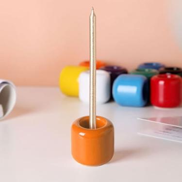 Imagem de Suporte de vela de cerâmica, copo circular de vela de Natal, enfeite de castiçal, 1 pacote, laranja