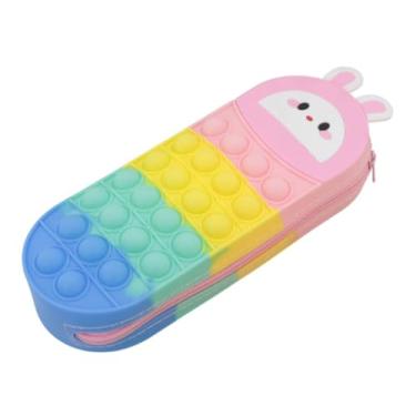 Imagem de Estojo Escolar Pop It Fidget Sensorial Infantil, Design Animais Fofos, Arco-Íris, 21x8x3 cm, Material TPR
