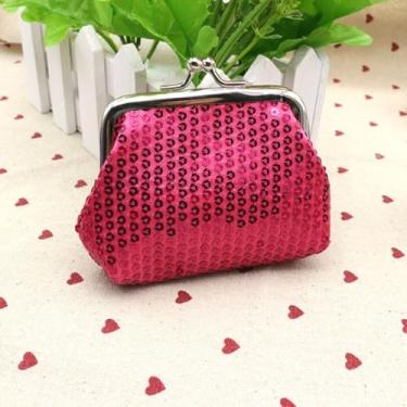 Imagem de Bolsa de batom clutch clássica de armazenamento pequena bolsa elegante porta-cartões bolsa de moedas de lantejoulas (rosa vermelha)