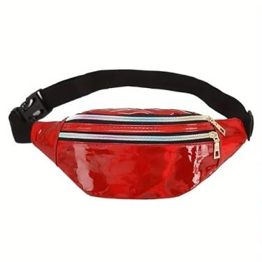 Imagem de Bolsa de peito feminina, bolsa de cintura de grande capacidade com alça ajustável, pochete transversal versátil para uso ao ar livre para mulheres, Laser vermelho, One Size, uso diário