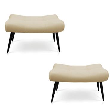 Imagem de Kit 02 Puffs Sher Suede Pés Palito De Ferro - D'rossi Cor Bege