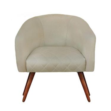 Imagem de Poltrona Bianca Com Tressê Suede Bege Pés Palito Castanho - D'rossi