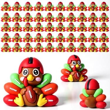 Imagem de Gemscream 50 peças minúsculas de peru de borracha de futebol de Ação de Graças de 4,8 cm para se esconder e procurar, miniaturas para decoração de casa de bonecas no outono de Ação de Graças