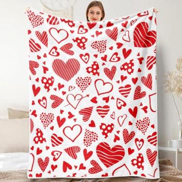 Imagem de Cobertor de dia dos namorados, cobertor de sofá de flanela de coração vermelho rosa quente macio aconchegante e fofo para cama, decoração de cadeira de coração romântico, 127 x 152 cm
