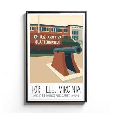 Imagem de LCGifts Pôster Fort Lee Virginia - Ilustração do Centro Quartermaster do Exército dos EUA - Casa do Comando de Logística e Suporte - Arte Militar Vintage - Pôster de Decoração de Parede Estilo Retrô