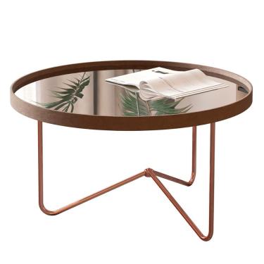 Imagem de Mesa De Centro Alamanda Sala Espelhada Com Pés Metálicos Castanho-bronze