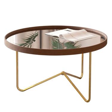 Imagem de Mesa De Centro Alamanda Sala Espelhada Com Pés Metálicos Castanho-dourado