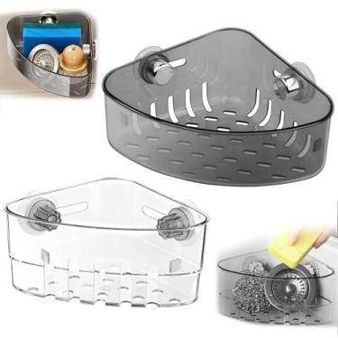 Imagem de Suporte de canto para pia com ventosa de 2 peças para cozinha para esponjas, esfregões, sabão, caixa de drenagem de canto de pia, com suporte adesivo com ventosa