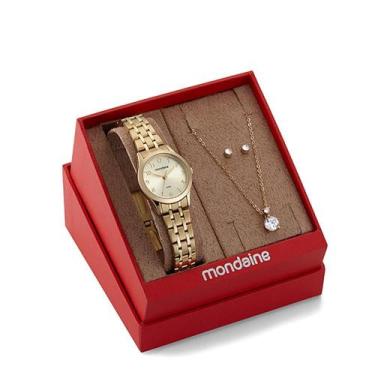 Imagem de Kit Relógio Feminino Mondaine Dourado 32608LPMKDE1K1, Dourado