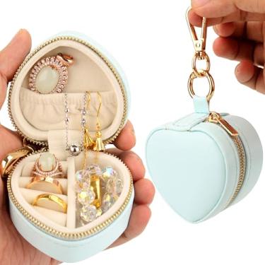 Imagem de Aonstyna Porta-anel de joias, porta-chaves, estojo de joias portátil em forma de coração, academia, viagem, organizador pequeno, mini anel, brinco, colar, estojo de armazenamento