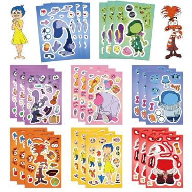 Imagem de NineGirl 24 Sheets Inside Out Make a Face Stickers for Kids, Make Your Own Mixed & Matched with 8 Designed Characters(3 of Each) Sticker for Birthday Party Supplies Favors Class Reward (Inside Out)
