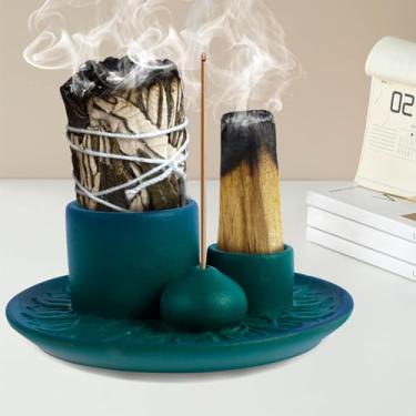 Imagem de Palo Santo Suporte de incenso de cerâmica Palo Santo Queimador de incenso multiuso Suporte de vela para queimador de incenso elegante para limpar o suporte de vela de sálvia para sala de ioga