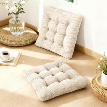Imagem de zen shi fu Conjunto de 2 almofadas de meditação de espuma viscoelástica para adultos sentados, almofadas de assento grandes quadradas espessas para ioga, sala de estar tatami (2, bege)