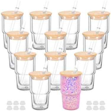Imagem de Maucircol Mini copo de globo de neve de vidro de 118 ml, pacote com 12 minicopos de globo de neve pré-perfurados de parede dupla para globo de neve com glitter, faça você mesmo