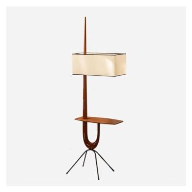 Imagem de Luminária de chão Candeeiro de pé moderno para sala estar, candeeiro com mesa, lateral madeira maciça, luz prateleiras