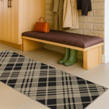 Imagem de JTJ Tapete vintage para uso ao ar livre, 5 x 15 cm, tecido de juta fácil para cozinha, quarto, mudroom, lavável, pilha baixa, preto e branco, decoração clássica