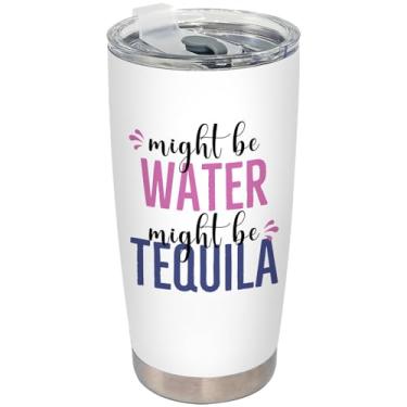 Imagem de BEHIFL Copo para presente de tequila para mulheres e homens, presentes para amantes de coquetéis copo de aço inoxidável com tampa e canudo 590 ml, copo de café de viagem Might Be Water Might Be