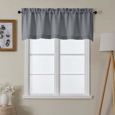 Imagem de Lecloud Saia cinza escuro para cortinas de janela de 50 cm de comprimento, cortinas decorativas rústicas pequenas com filtro de luz de privacidade, cortina moderna e elegante com bolso para varões