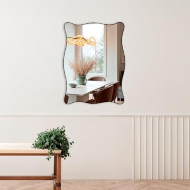 Imagem de Espelho Para Salão De Beleza Orgânico 44x64cm - Mod Paris com Moldura em Couro Caramelo para Quarto Sala Banheiro com Suporte de Parede