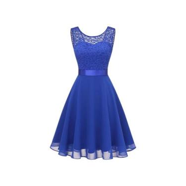 Imagem de Vestido curto largo, saia de chiffon, blusa de renda para mulheres - L