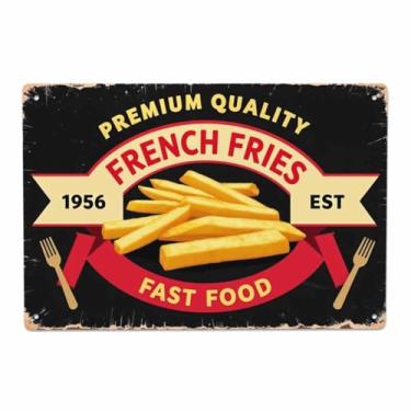 Imagem de AOYEGO placa de lata de batatas fritas, fita de garfo de comida rápida, ferrugem, listrada oval, placas de metal vintage para cafés, bares, pubs, lojas, parede, decorativas, placas retrô engraçadas para homens, mulheres, 20,32 x 30,48 cm