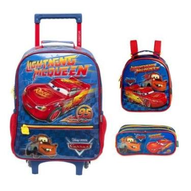 Imagem de Kit Mochila De Rodinha + Lanch + Estojo Carros ''14'' 14901-Masculino