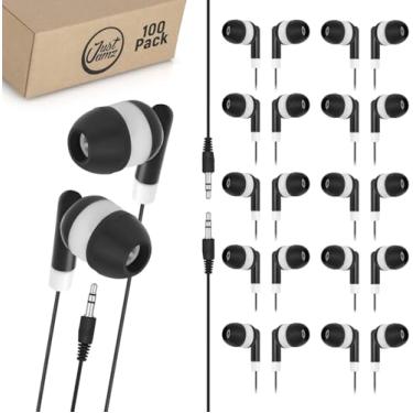Imagem de DOT Color Mix Bulk Fones de ouvido com fio, pacote com 100 - fones de ouvido a granel para sala de aula, escola e testes - Fones de ouvido econômicos com fio com conector de 3,5 mm, sem microfone