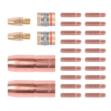 Imagem de Kit de tocha de solda MIG de cobre com pontas de contato de 0,1 cm, bicos de gás e adaptadores adequados para Miller Millermatic M-25/M-40