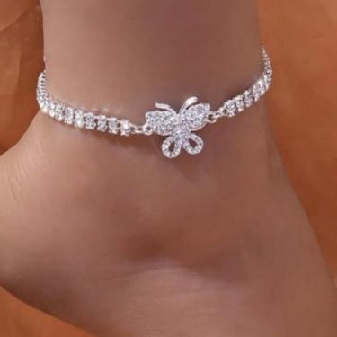 Imagem de Tornozeleiras femininas douradas de zircônia cúbica borboleta tornozeleira hipoalergênica acessórios de moda joias presentes, One Size, liga metálica, Sem Pedra Preciosa