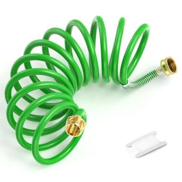 Imagem de GASHER Mangueira de água de jardim de recuo de poliuretano 3 pés com acessórios de latão retráteis, fêmea giratória para passeios de barco, piscina e spa, trailer, casa e jardim (verde)