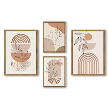 Imagem de NIKICEE Arte de parede grande em tela boho emoldurada, decoração de quarto moderno de meados do século, arte de parede de banheiro geométrico minimalista boêmio arte em tela impressões em tela pronta